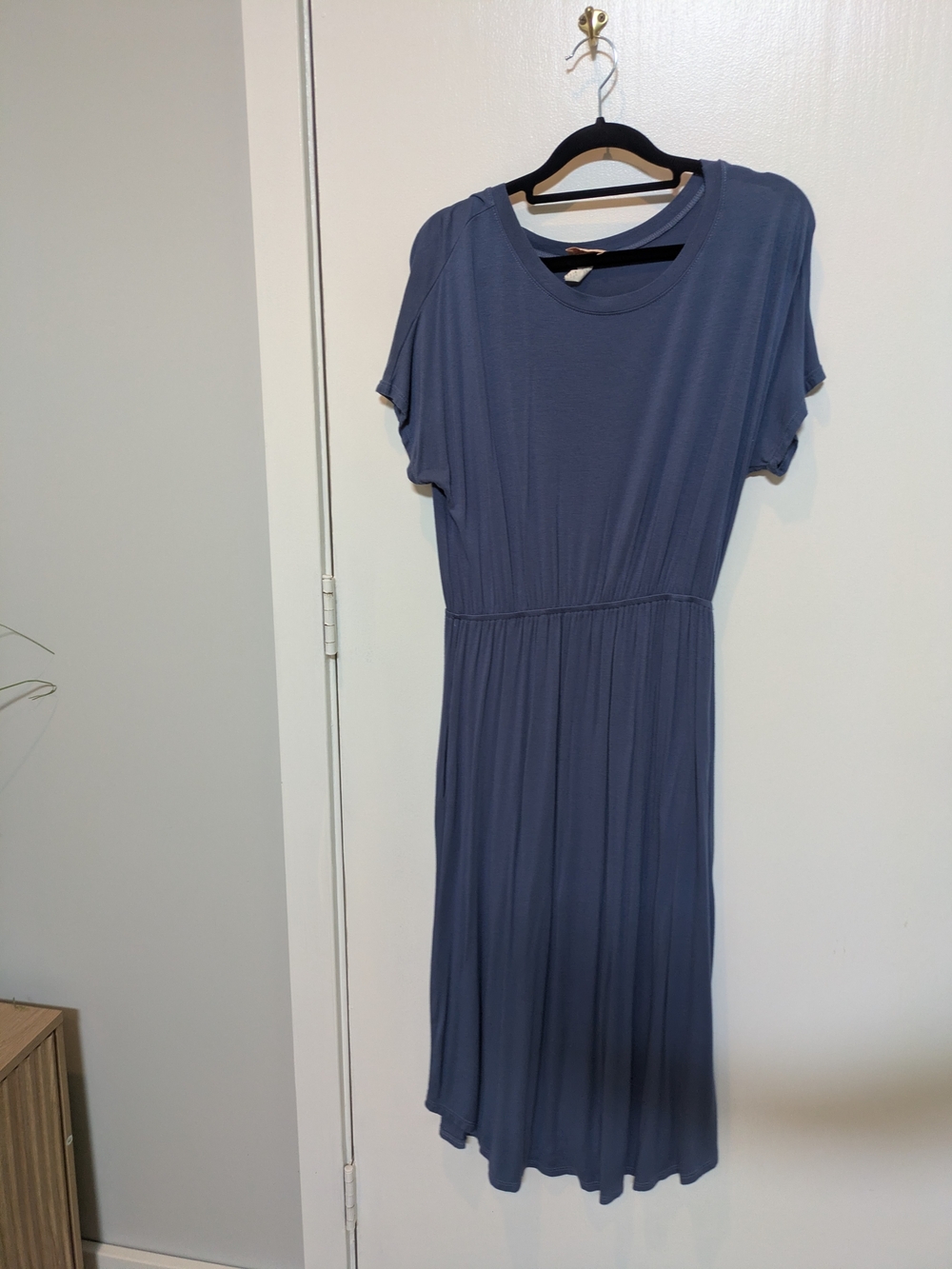Classic Blue Short-Sleeve Midi Dress